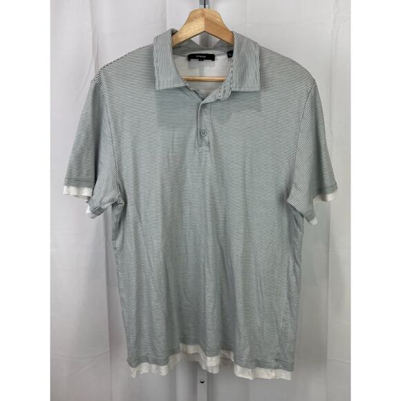 VINCE Mens Stripe Print Pima Cotton Polo Shirt Layered Look Gray Size M - Picture 1 of 7